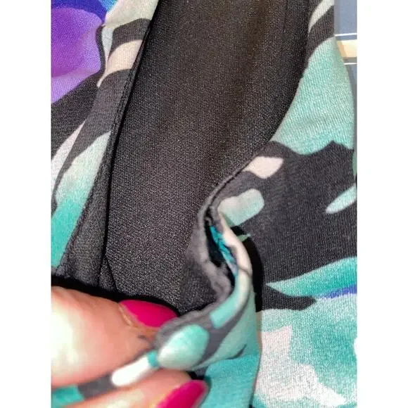Perceptions Dress Size 14P Fit & Flare Midi Purple Teal & Black Floral Beaded - Picture 9 of 9